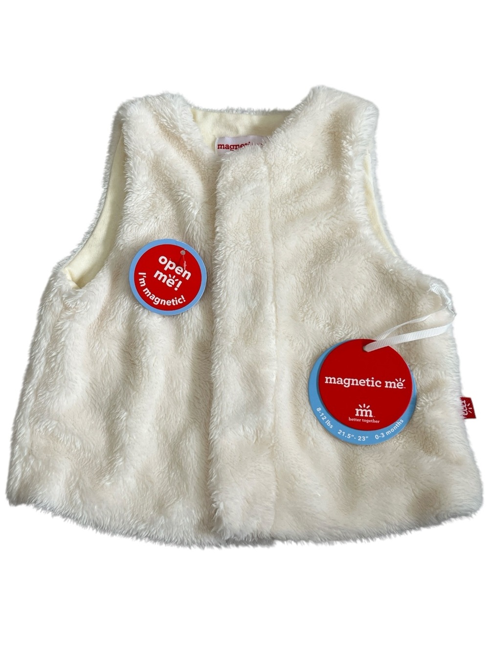 Magnetic Me Pearadise Egret Minky Magnetic Vest 3-6M NWT Ivory White Baby Fleece
